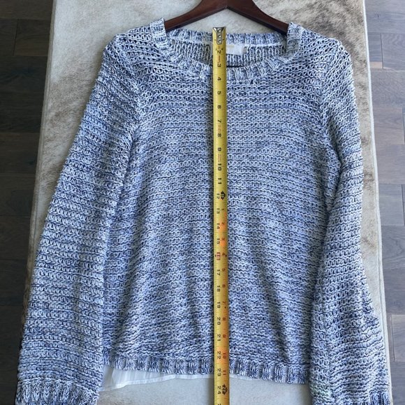 Cream Brand Lightweight Sweater W/Sheer Back Size Large Blue/Cream - Picture 8 of 11